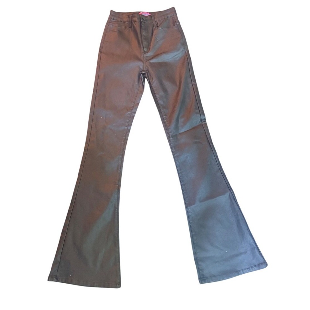 Edikted Coated Flare Jeans Womens Small Black High Rise Pants